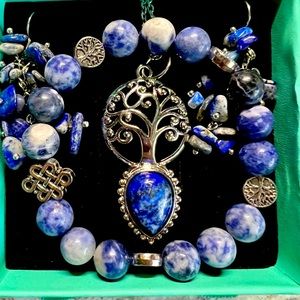 LAPIS LAZULI NECKLACE, BRACELET, AND EARRING SET